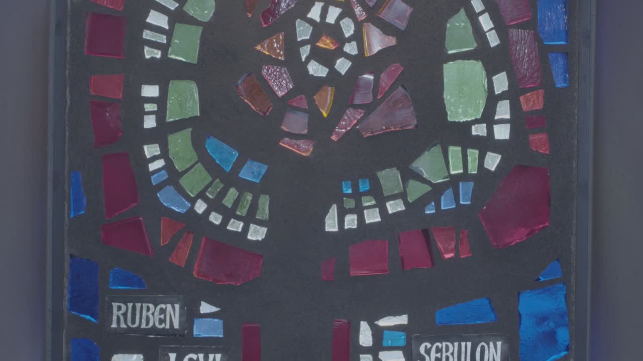 The twelve tribes of Israel as a mosaic in a church window