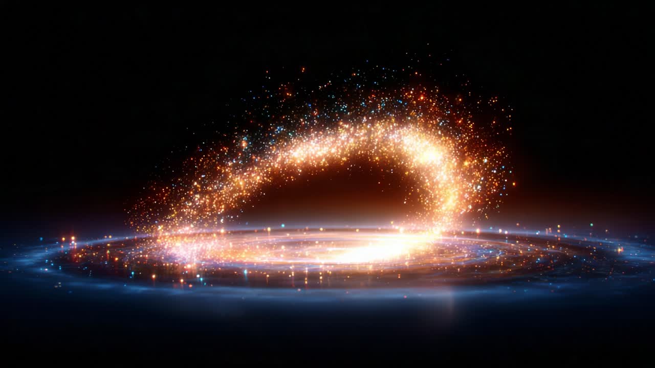 A Stunning Visual Representation of a Cosmic Phenomenon, Featuring a Vivid Display of Spiraling Stars and Glowing Particles in a Deep Black Background, Exploring the Wonders of the Universe