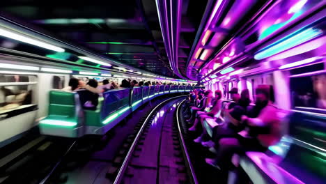 night subway ride with neon lights