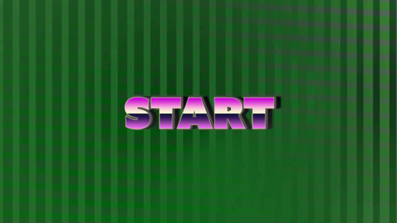 Animated Retro 'Start' Text on Green Striped Background