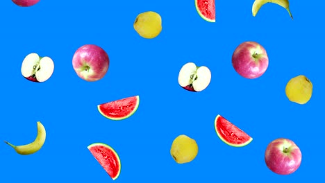 realistic fruits animation on blue screen editable chroma key background, seamless loop