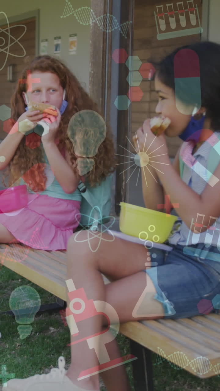 анимация школьных икон над различными школьниками в масках