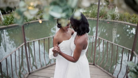 dancing, wedding and lesbian women outdoor