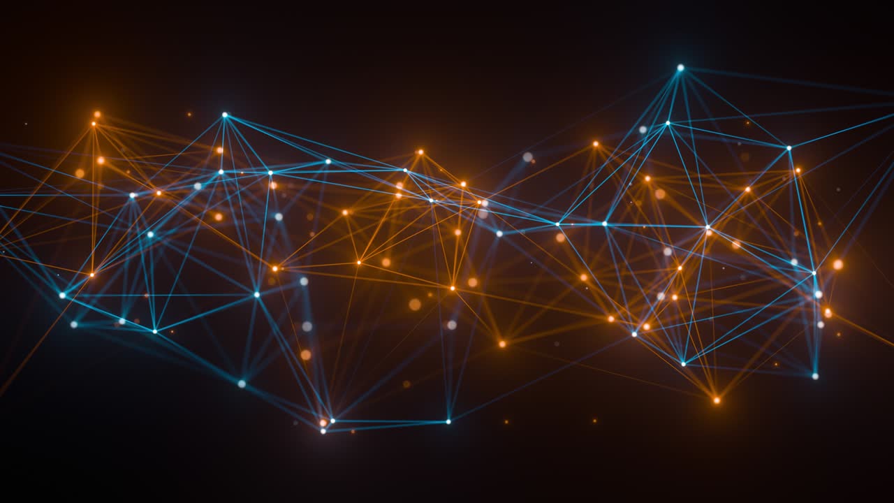 holograma tecnológico 3d, estructura abstracta, concepto de conexión, elemento de interfaz de ciencia hud. superficie ondulada creativa de líneas y partículas brillantes, animación de ondas. bucle sin costuras 4k