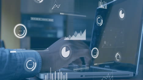 animación del procesamiento de datos financieros sobre empresarios que usan computadoras portátiles