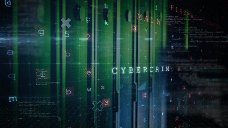 Animation of data processing and hacking texts over server room