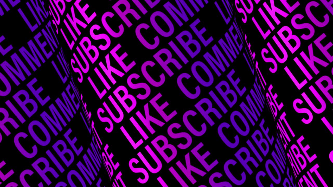 al igual que el comentario suscribirse a fondo gráfico animado para el concepto de canal y redes sociales. texto en bucle rosa violeta azul animación de tipografía cinética en negro. bucle sin costuras 4k 3d.