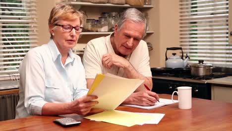 older couple paying their bills