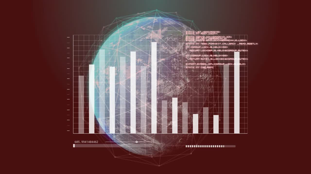 Bar chart and data processing over rotating Earth animation