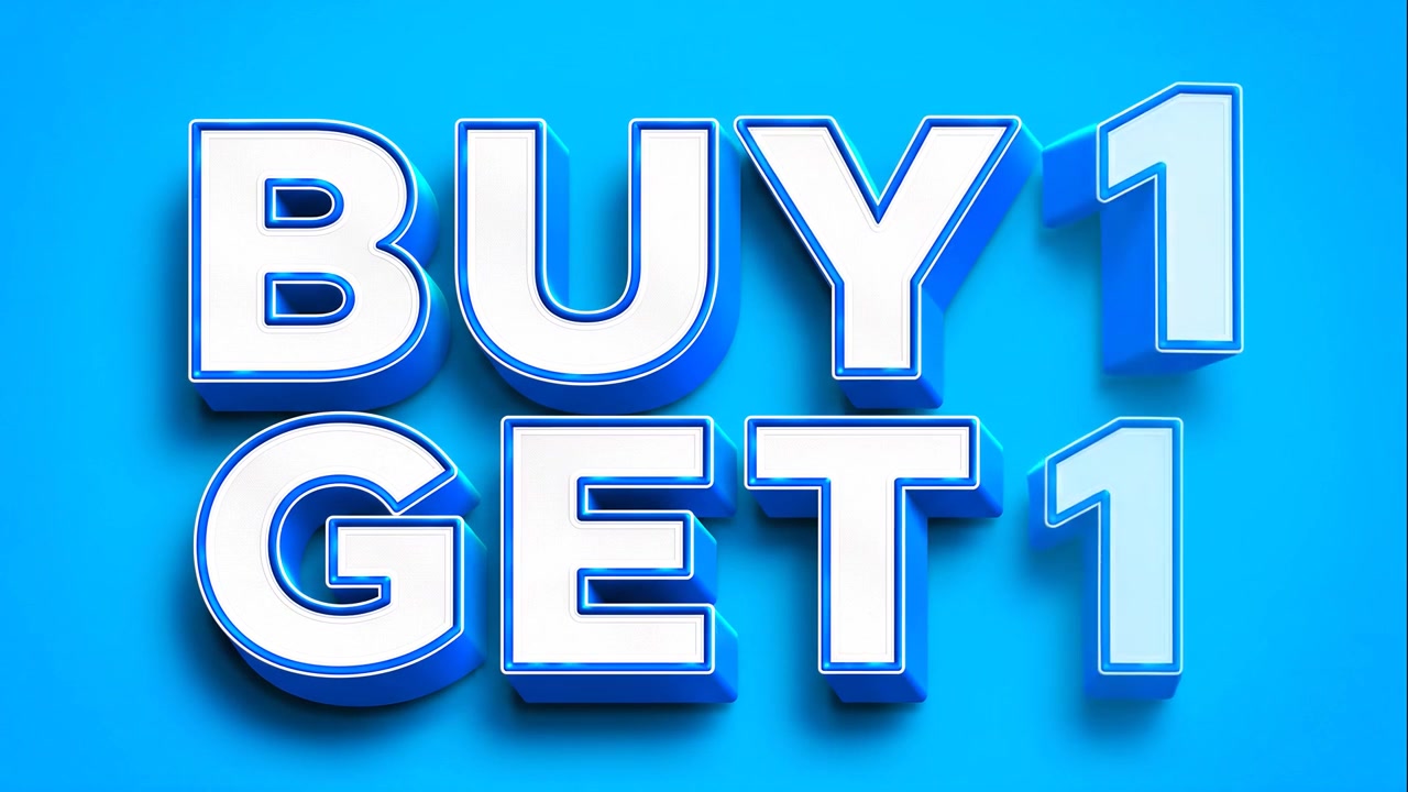 Buy One Get One Promotional Text Animation on Blue Background