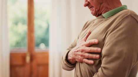 hands, senior man and heart attack with pain