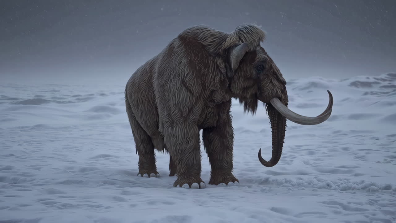 mamut lanudo en un paisaje nevado