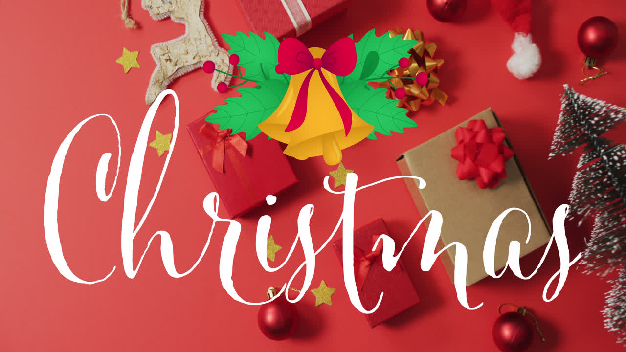 animación del texto navideño sobre la decoración y los regalos navideños