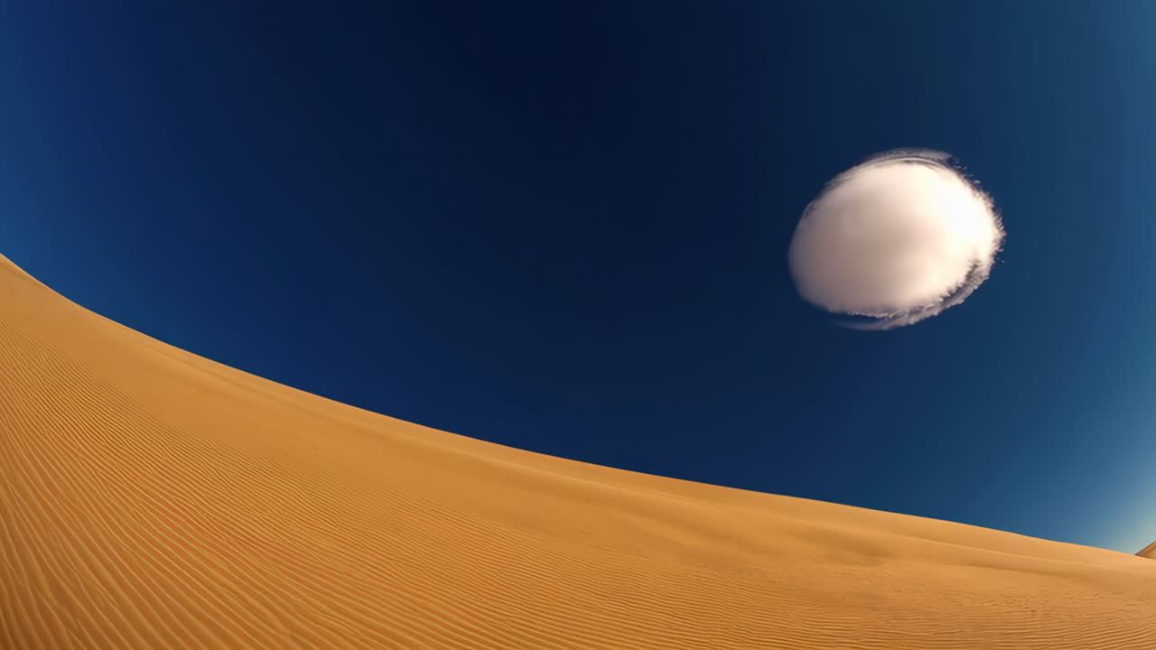 Desert Landscape with a Unique Cloud in a Deep Blue Sky