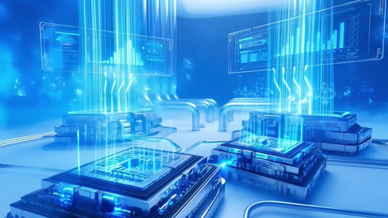 Futuristic Computer Processor Chips Processing Data in Digital Environment