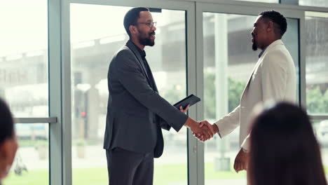 businessman, handshake and meeting in b2b