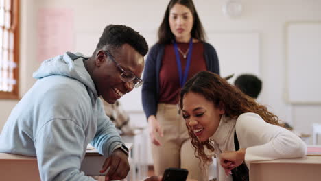 phone, students and distraction with a teacher