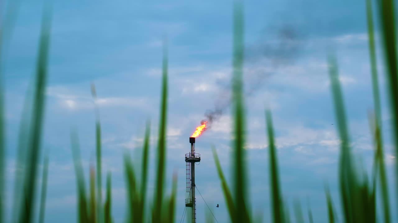 Gas Or Oil Plant In The Countryside - Wide Shot