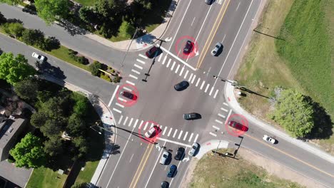 gráfico de movimiento de autos seleccionados con objetivo rojo desde arriba