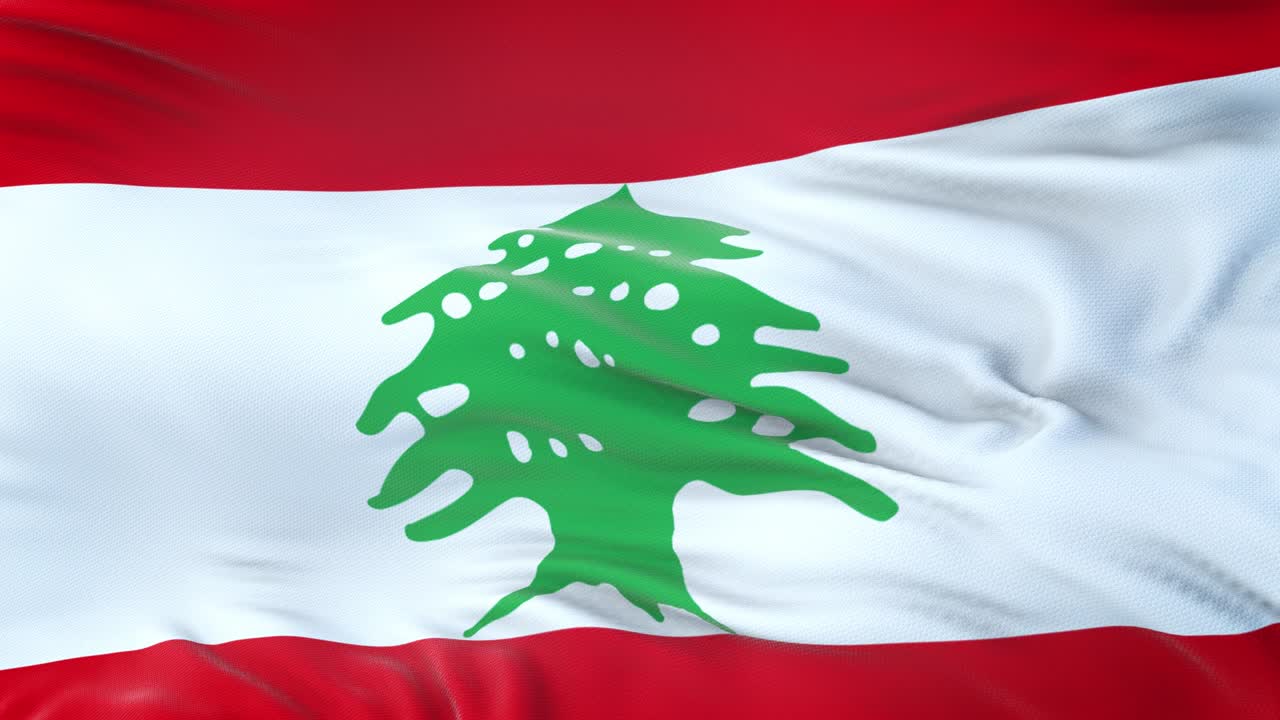 Lebanon flag waving in the wind with highly detailed fabric texture. Seamless loop