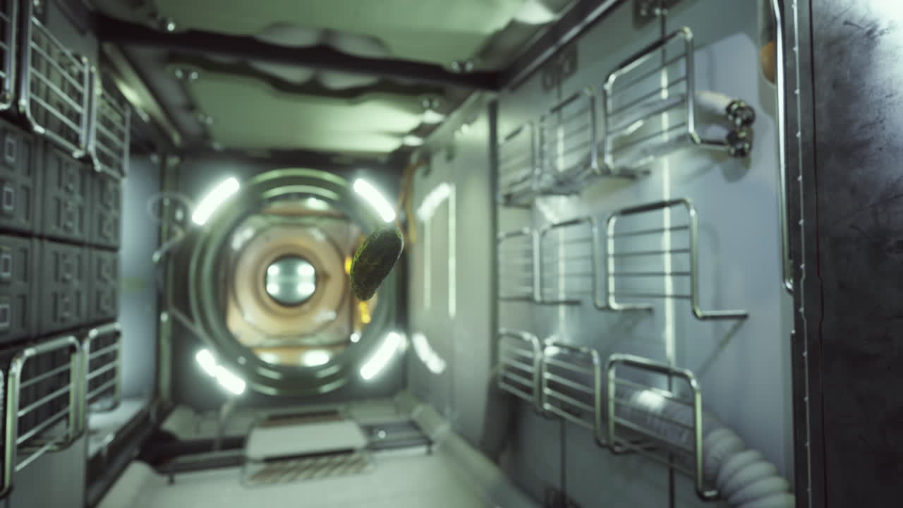 Floating cucumber in the international space station kitchen module