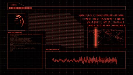 Rote-Schnittstelle,-Digitaler-Bildschirm,-Datenanalyse,-Kodierung,-Abstrakter-Hintergrund