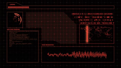 interfaz roja, pantalla digital, análisis de datos, codificación, fondo abstracto