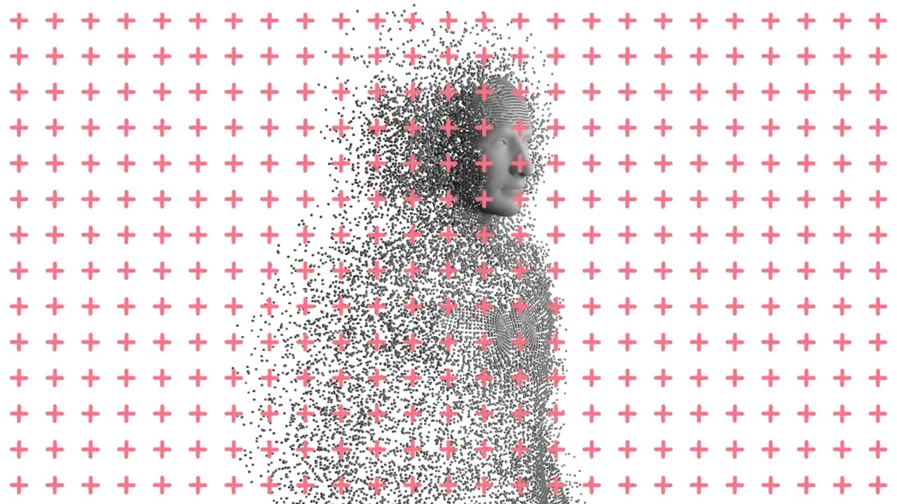 Animation of crosses over human model on white background