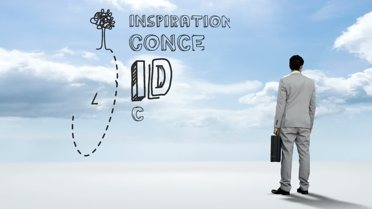 hombre de negocios observando el concepto de idea en el cielo