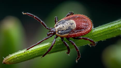 castor bean tick crawling on a green plant