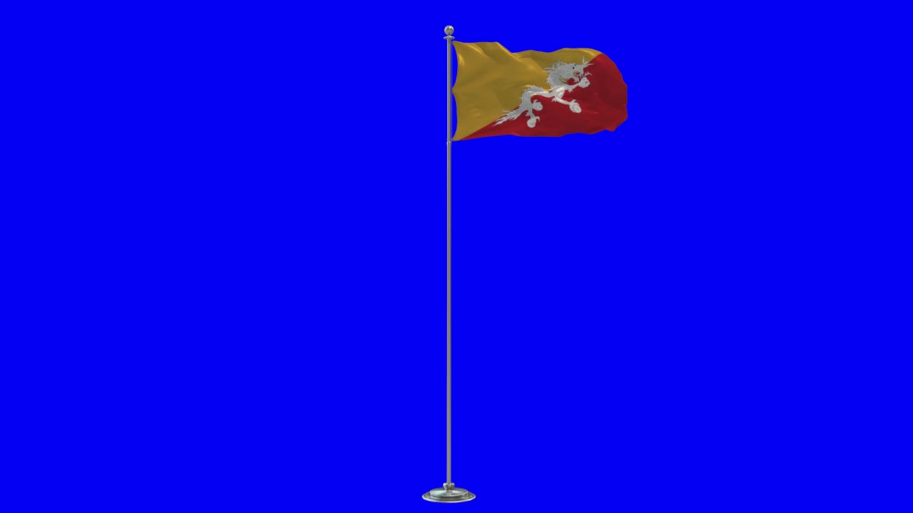 bhutan ilustración 3d de la bandera ondeando en un poste con llave de croma