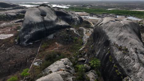 granite rocks of pedra das carnaúbas in chaval, ceará, brazil. aerial drone shot