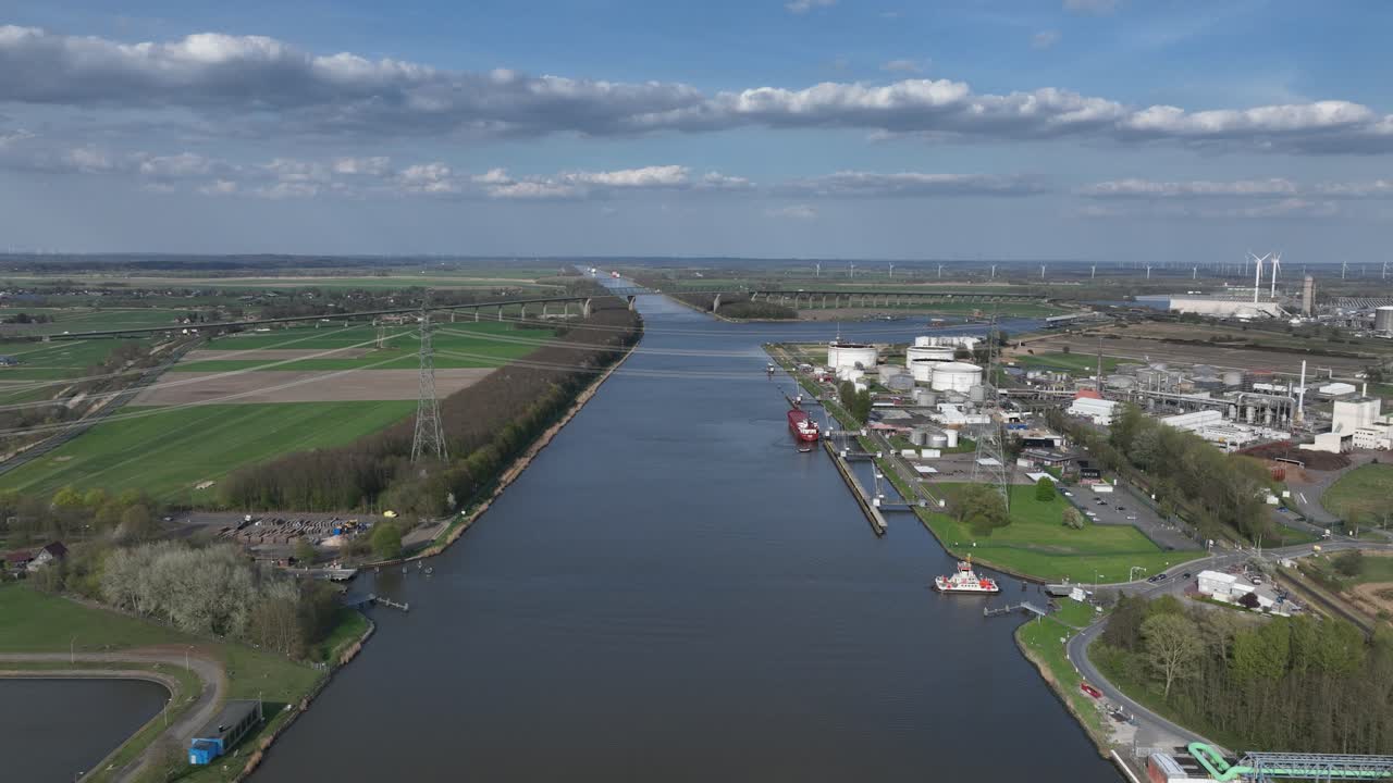 Bremen power plant, in the port. Germany. Aerial drone video. Energy production.