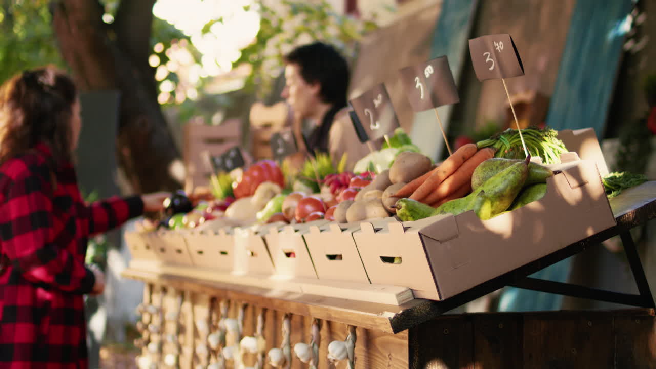 A customer at a produce stand