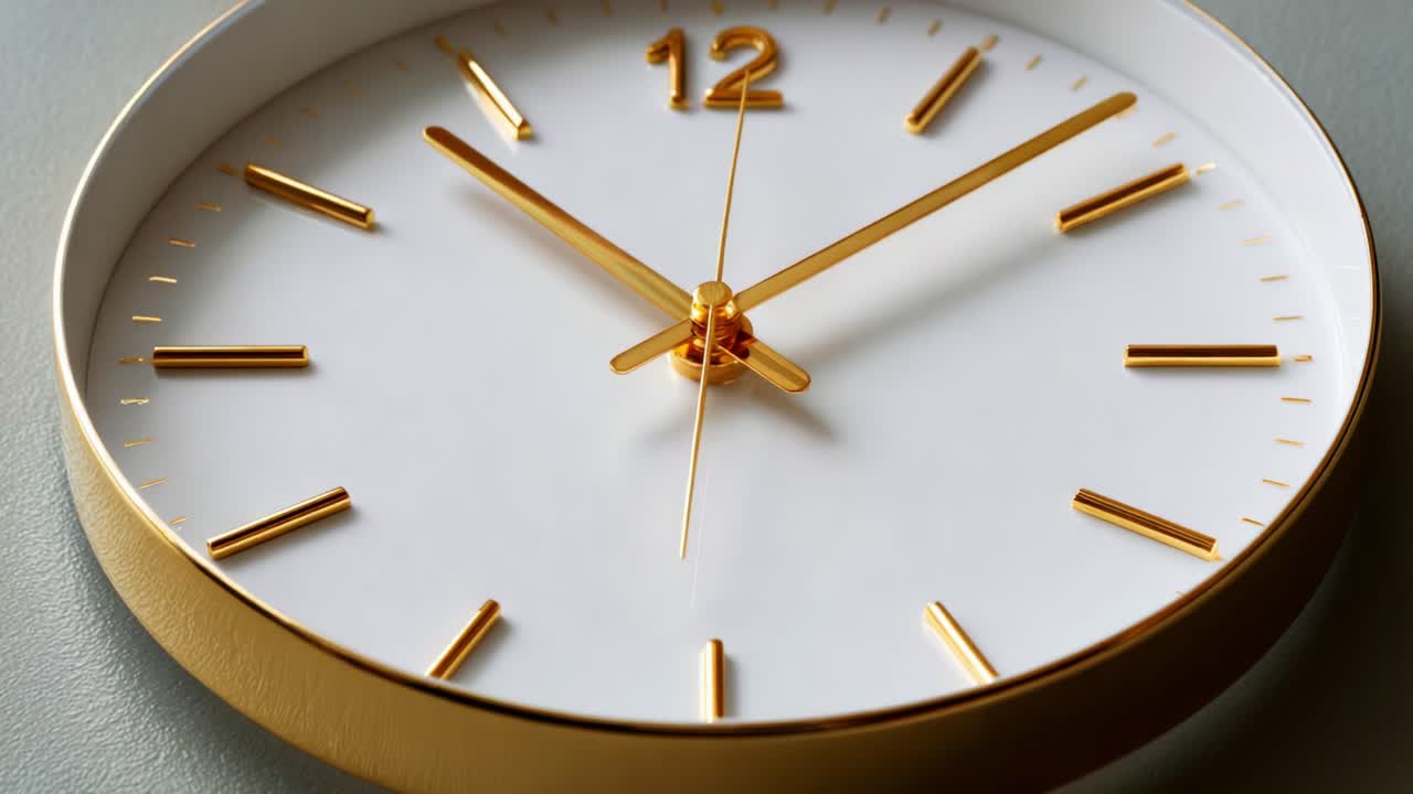 Elegant Minimalist Clock Showing Time with a Clean White Face and Golden Accents, Perfect for Home Decor and Style Emphasis, Capturing the Essence of Modern Design and Functionality