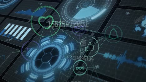 animación de la red de conexión a través de pantallas digitales de procesamiento de datos