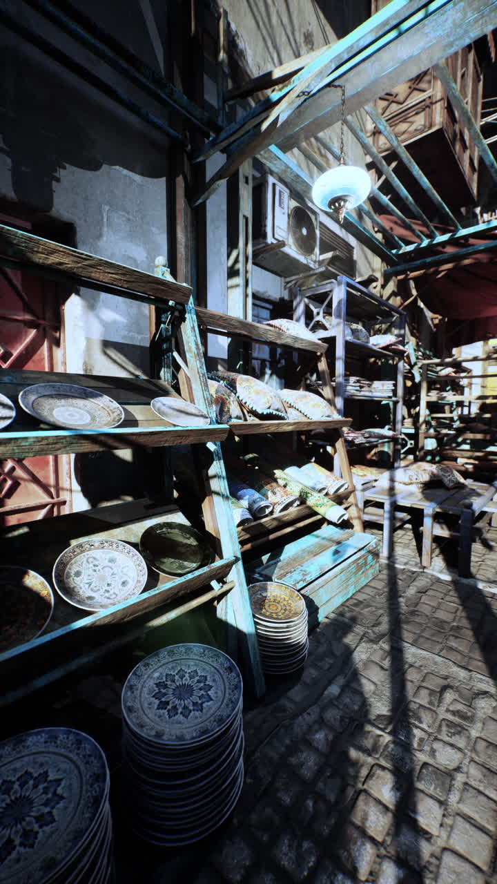 선반에 있는 다양한 접시