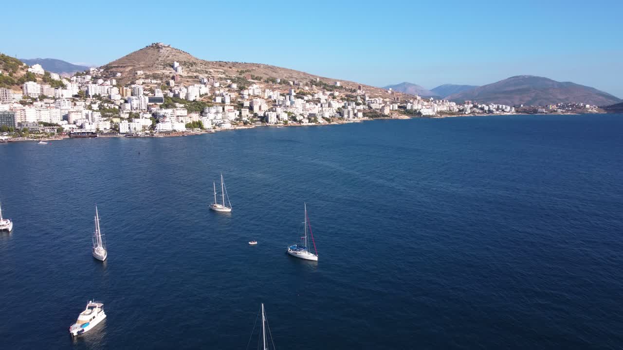 AERIAL Fly-By over Sarande Bay in Albania