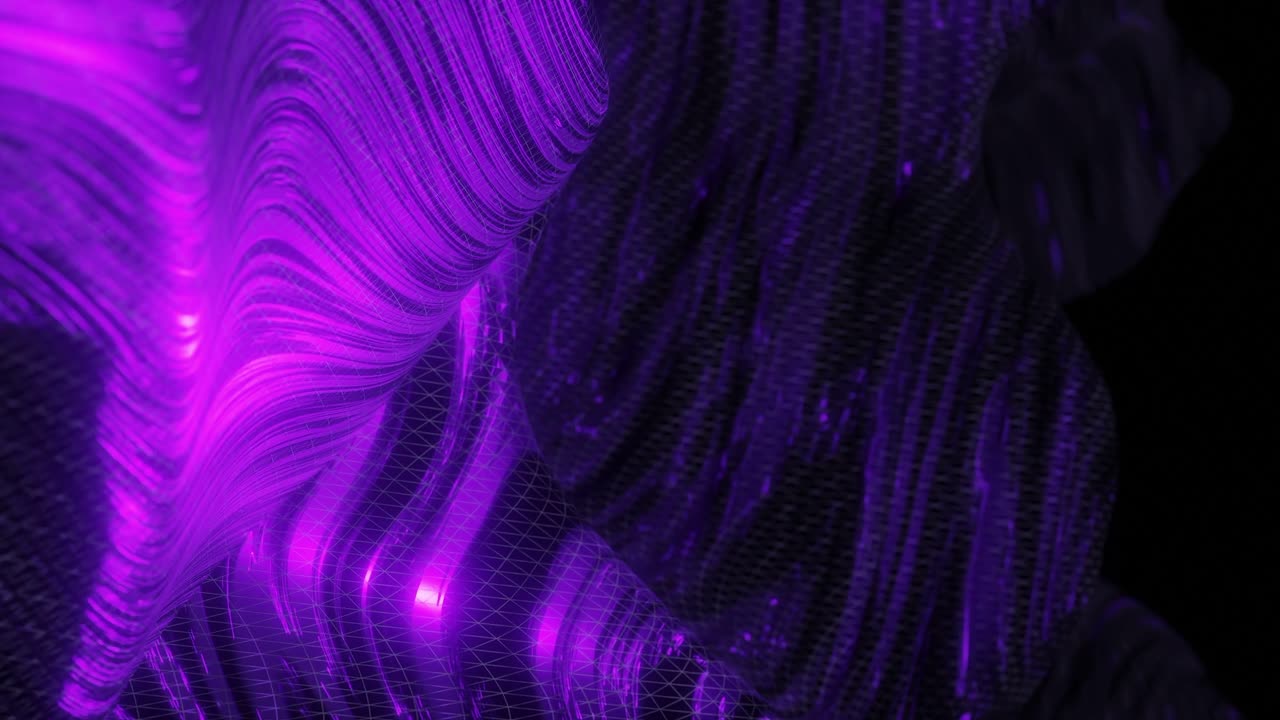 Abstract purple and black flowing metallic texture with wavy surface. Futuristic luxury and material design concept. Design for wallpaper, banner, poster, header, vertical