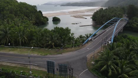 aerial view of the soge blue bridge, which is one of the tourist icons of pacitan city, east java, indonesia