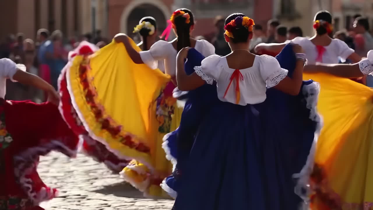 Group of women dancing in traditional dresses