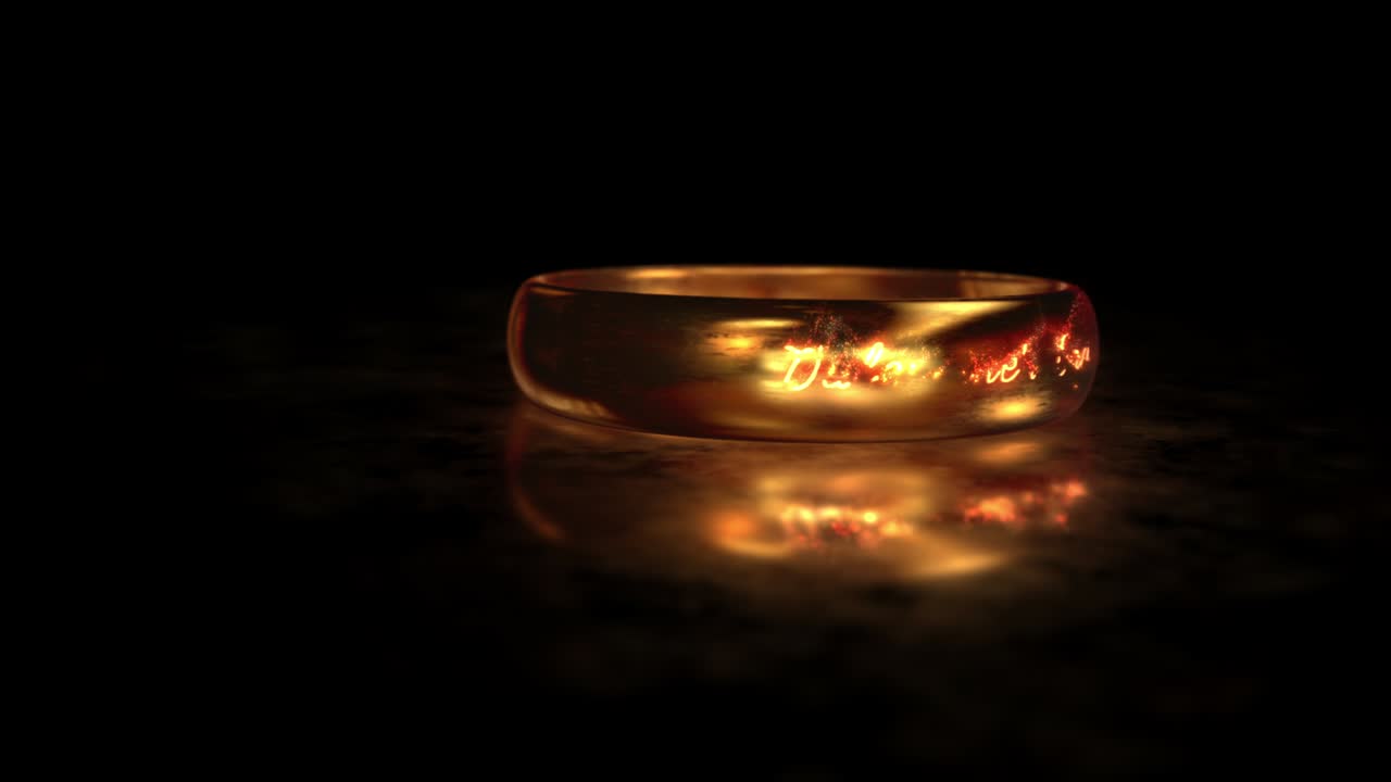 volando alrededor del anillo de oro día de san valentín en la superficie de vidrio mate con reflejo