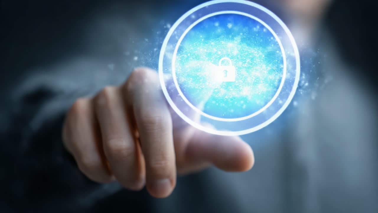 A Person Interacting with a Digital Lock Interface, Signifying Security in a Modern Digital Environment Through Touch and Technology