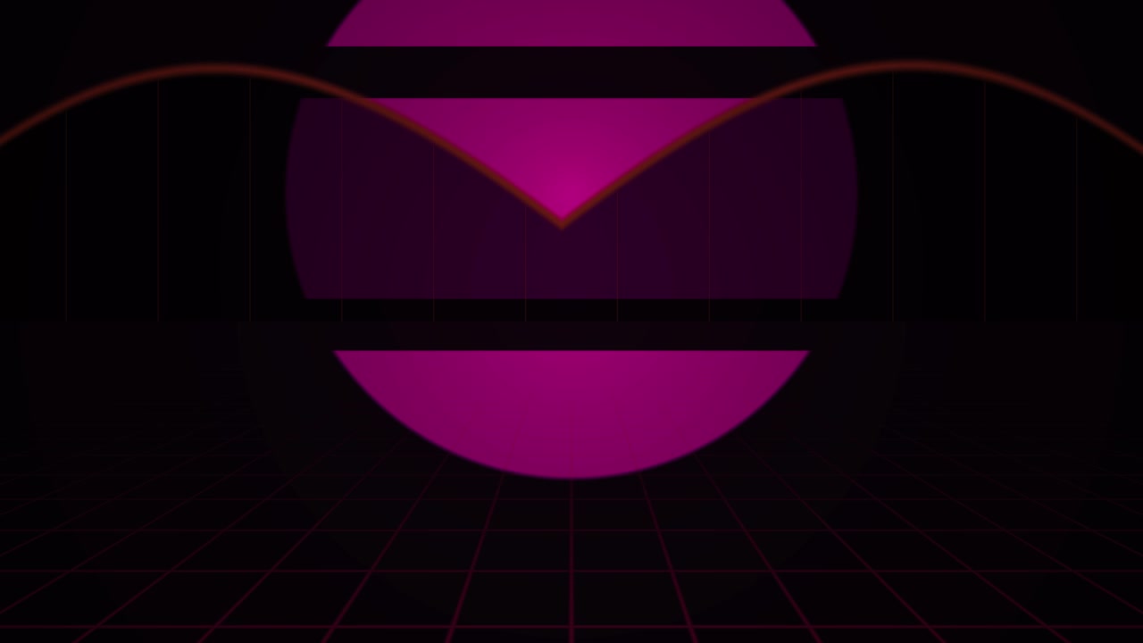 Sfondo astratto retro synthwave con sole magenta pulsante e griglia
