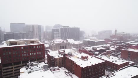 denver city during blizzard, buildings and union station