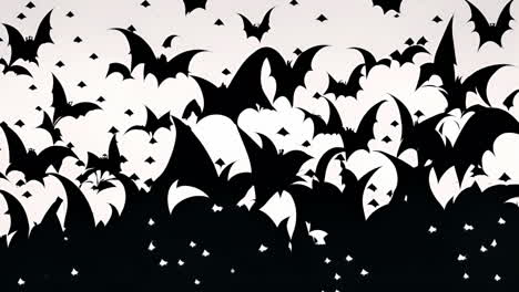 flying bats and stars animation over black and white background