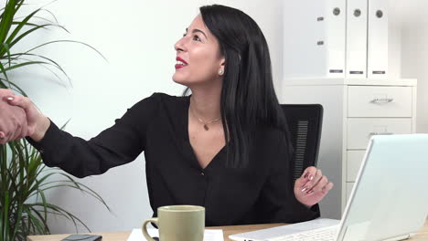 Atractive-Female-office-worker-Shaking-hands-with-guest