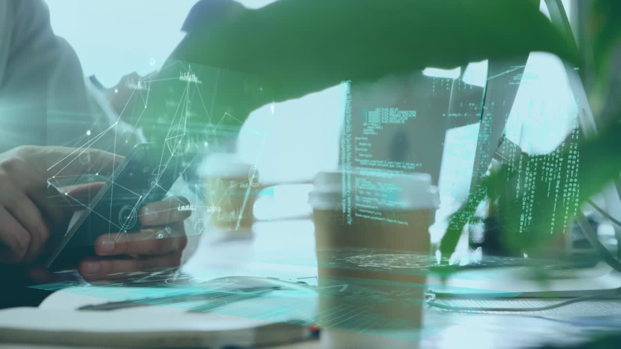 스마트 폰을 사용하는 사업가에 대한 데이터 처리 애니메이션