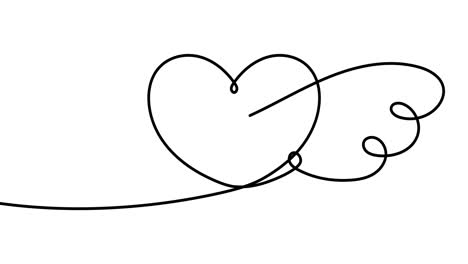 animated illustration. continuous one line abstract love symbol heart with wings. hand-drawn minimalist style. 4k video