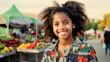 happy young girl smiling at the market